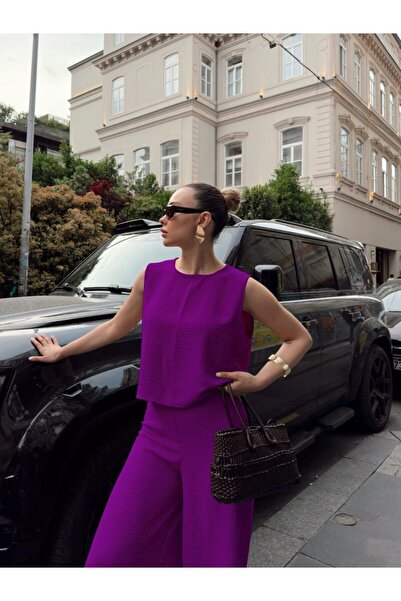 Perry Boutique Set bluză mov și pantaloni largi