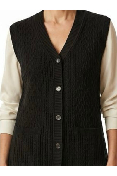 tiriTEK TRİKO Hair Braid Patterned Knitwear Vest / Black