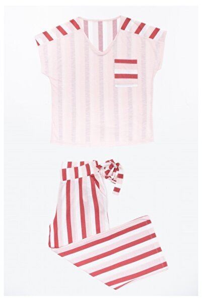 FREENİGHT Γυναικείες ροζ πιτζάμες, κοντομάνικο μπλουζάκι, μακρύ παντελόνι