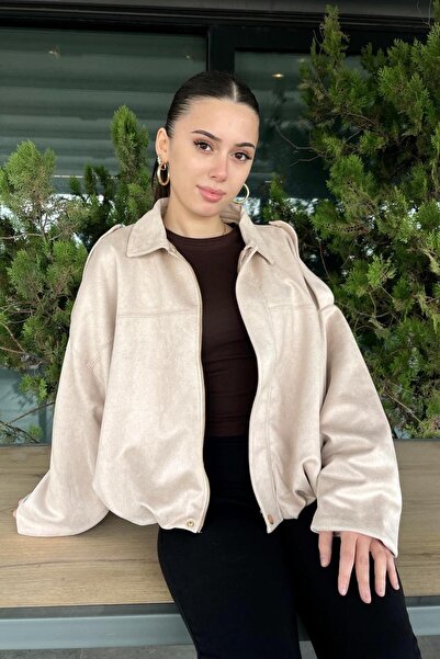 PRİFALDİ ZR Oversize Μπουφάν Bomber από Σουέντ σε Μπεζ Χρώμα