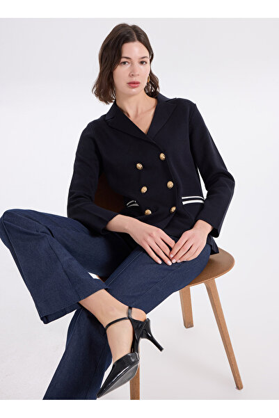 Fabrika Lacivert Kadın Polo Loose Fit Triko Ceket F6SL-CKT0122