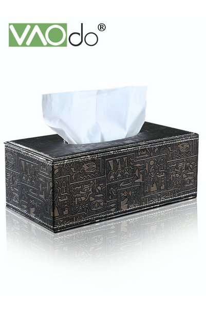 VAODO Leather Tissue Holder Vintage Pattern Tissue Storage Box 12*24*9.5CM