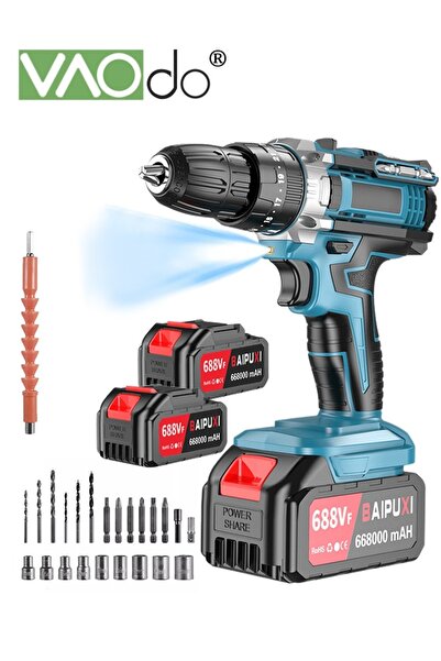 VAODO 24V Cordless Drill Set with 2 Battery and LED Light 2 Variable Speed Po...