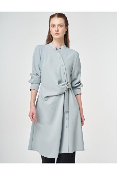 Kayra Çapraz Düğmeli Uzun Tunik Gri