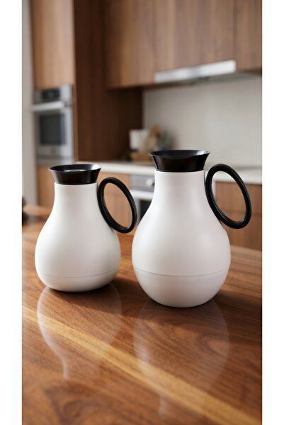 ALMEDYAF Luxury Cream White Twin Vacuum Flask Set 1L + 0.5L | Black Nickel St...