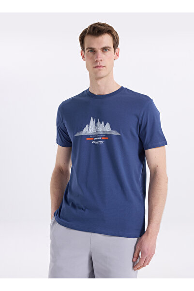 Discovery Expedition D6SM-TST3786 İndigo Bisiklet Yaka Relaxed Baskılı Erkek ...