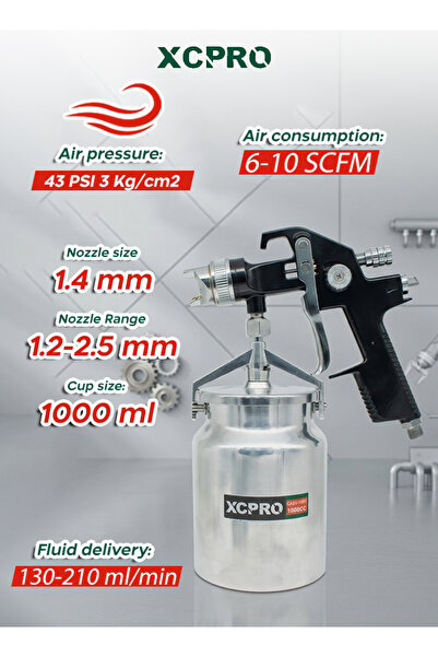 XCPRO مسدس رش هوائي، فوهة 1.4 مم، كوب سعة 1000 مل