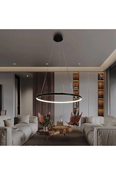 Grafic Modern Black Ceiling Light, Yellow Light Color, 20W, 60 cm Size.