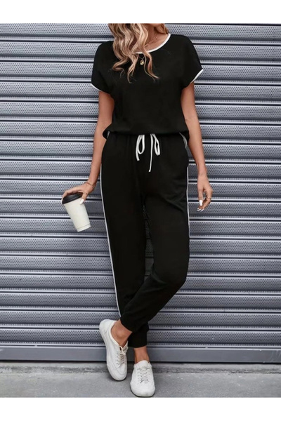 Butik Women's Short Sleeve Round Neck Stripe Detailed Viscose Two-Thread Blou...