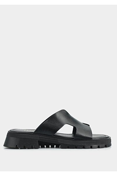 Provoq Black Leather Women's Slippers