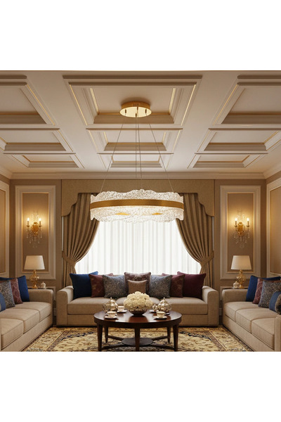 Grecia Modern Gold Pendant Lamp, 3 Light Sources, 115W, 800mm Size.