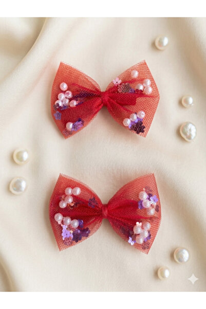 Jeevee Pearl Sequin Bow Tulle Girls' Hair Clip 2-Piece Clip Hairpin Set