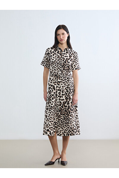 LC Waikiki Rochie cămașă de damă cu imprimeu leopard și cordon