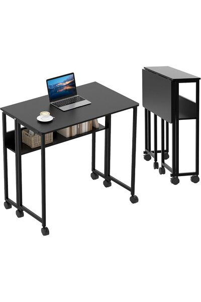 Garvee Rolling Computer Desk with Storage Shelf, 6 Wheels with Brakes, Space-...