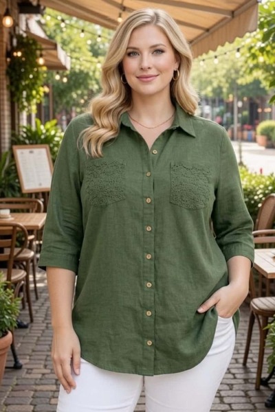 tarzımsüper Plus Size Women's Polo Collar Buttoned Washable Fabric Capri Slee...