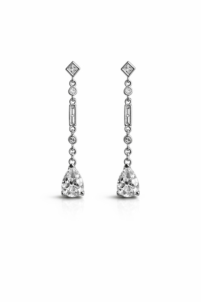 KLAZOJEWELRY 925 Ayar Gümüş Yüksek Kalite Rodyum Kaplama Damla Taşlı Sallantılı Zarif Küpe