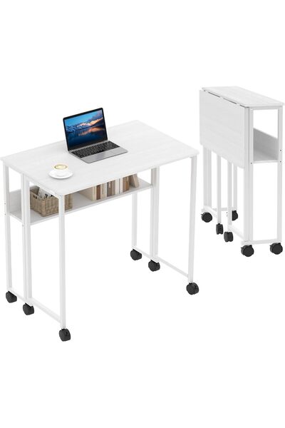 Garvee Rolling Computer Desk with Storage Shelf, 6 Wheels with Brakes, Space-...