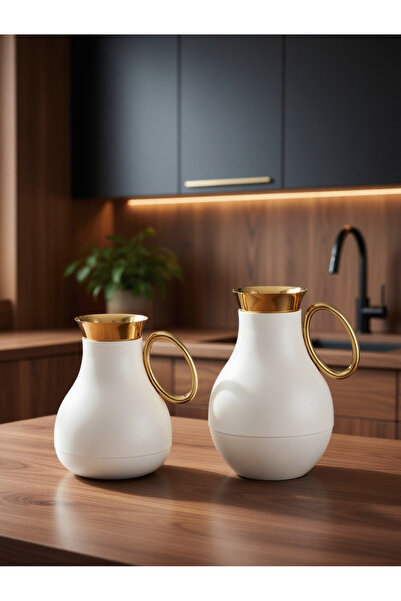 ALMEDYAF Luxury Cream White Twin Thermos Vacuum Flask Set 1L + 0.5L | Golden ...