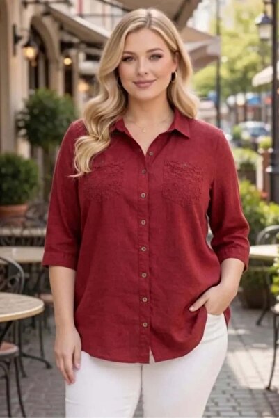 tarzımsüper Plus Size Women's Polo Collar Buttoned Washable Fabric Capri Slee...