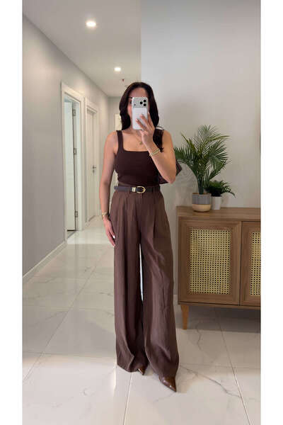 BİRCANÇİL Bios Brown Tencel Palazzo Pants
