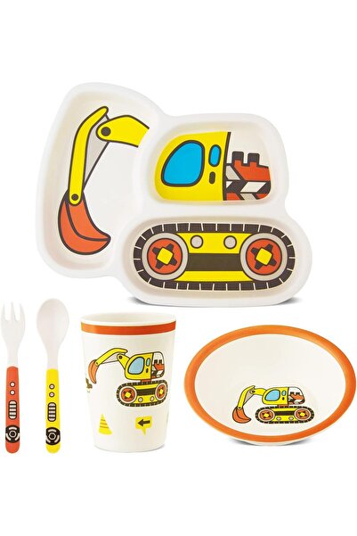 Arabest 5-Piece Kids Tableware Set with Divided Plate, Bowl, Cup, Fork and Sp...