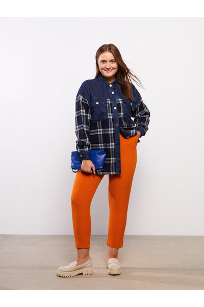 LC Waikiki Buttoned Plaid Long Sleeve Gabardine Women's Shirt Jacket