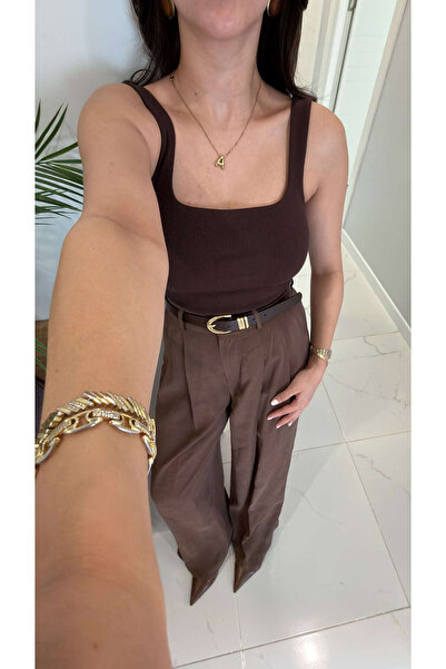 BİRCANÇİL Dlvin Nodre Dark Brown Strappy Tank Top