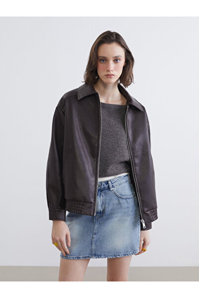LC Waikiki Collared Neck Oversize Women's Faux Leather Jacket