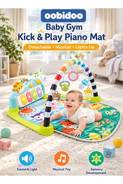 oobidoo Baby Piano Gym Mat with Music & Lights, Kick & Play Activity Gym Infa...