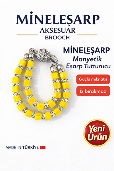 MİNELEŞARP34 Magnetic Scarf Shawl Fastener with Bead Detail – Strong Fixer (6...