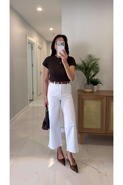 BİRCANÇİL Dotre White Extra High Waist Belted Jeans
