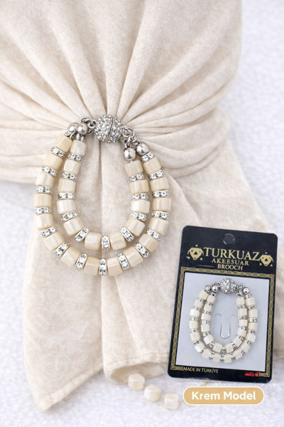 MİNELEŞARP34 Magnetic Scarf Shawl Fastener with Bead Detail – Strong Fixer (6...