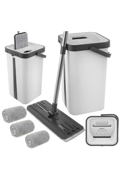 Ruhhy Mop Plat, Găleată 11L, Sistem Apă Curată/Murdară, Rotire 360°, Stoarcer...