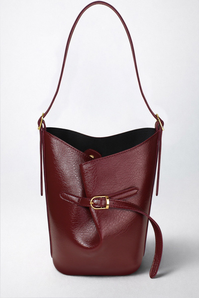 Housebags Luna Burgonya Bucket Omuz Çantası - Ayarlanabilir Omuz Askılı, Gold...