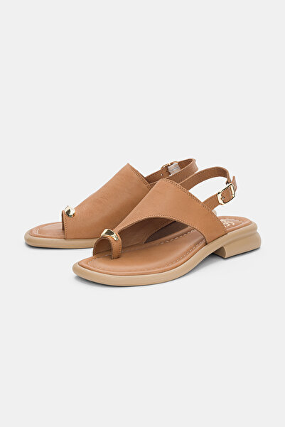 selin shoes Velrisa Genuine Leather Flip Flops with Gold Accessory Detail Wom...