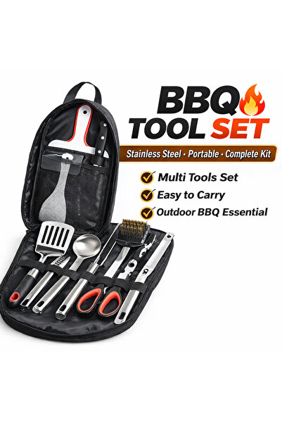 EasyLife مجموعة أدوات شواء محمولة مع حقيبة، طقم أدوات شواء من الفولاذ المقاوم...