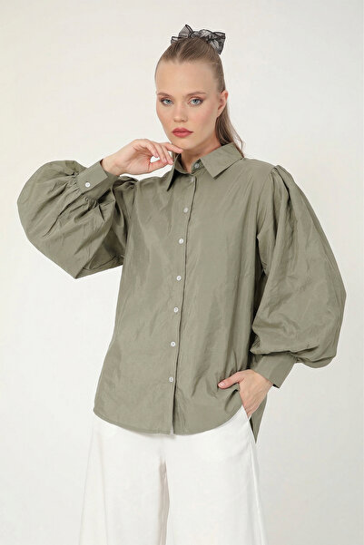 Suede Style 8199 - Stylish Comfortable Peach Balloon Sleeve Shirt