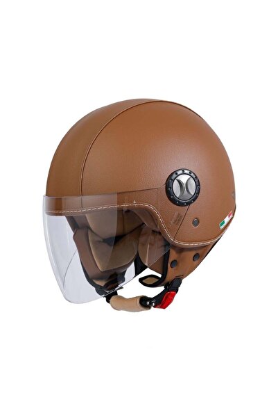 Sway SW 701 Brown Leather Yarım Kask - MotoDede