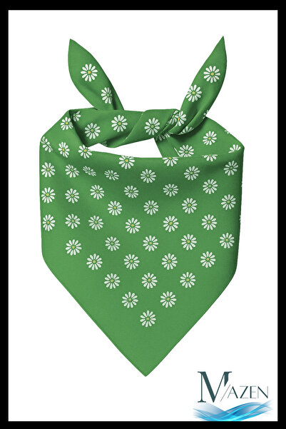 MAZEN Green Color Bandana |   White Daisy Patterned |   Unisex Scarf & Access...