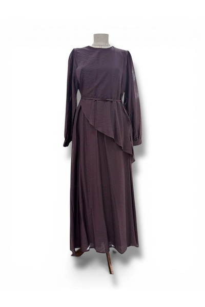 Butik Mürdüm Belden Bağlamalı Liosel Kumaş Elbise Modelimiz
