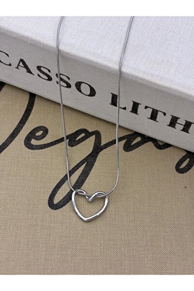 Hedef Bijuteri Steel Silver Color Heart Pendant with Internal Insert