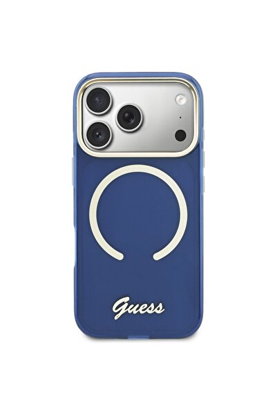 Guess IML Script Metal MagSafe Case for iPhone 17 Pro - Blue