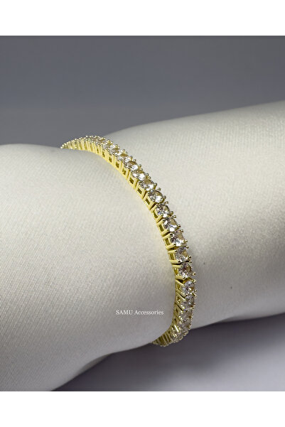 Samu Accessories سوار كلاسيكي من الفولاذ المقاوم للصدأ - سوار التنس الذهبي ال...