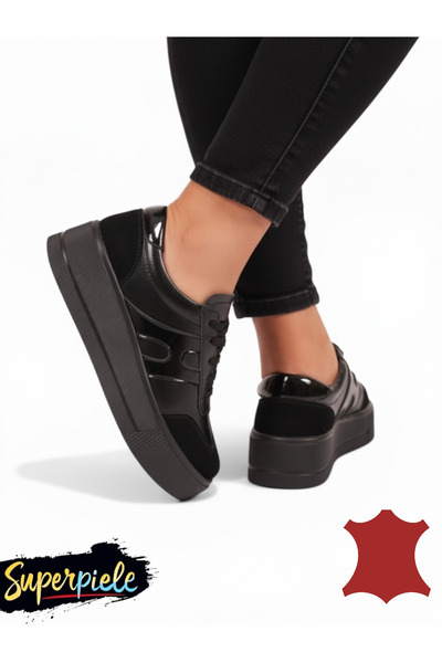 ANGEL BLUE Black genuine leather casual shoes for women T-8076