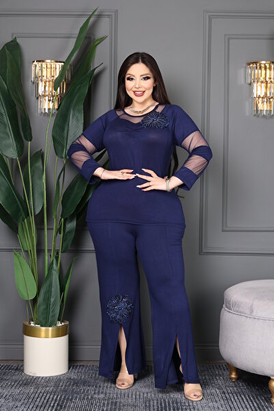 BONİTA FASHİON Plus Size Women's Tulle Gradient Floral Stone Appliqué Premium...