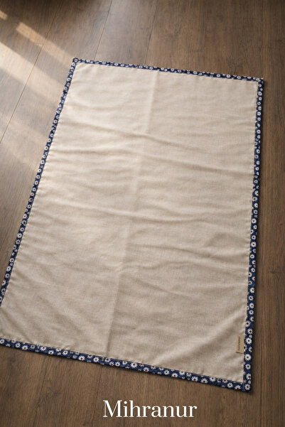 Mihranur Çiçek Desenli Minimal Keten Seccade Namazlık Tesbih Hediyeli-Çeyiz B...