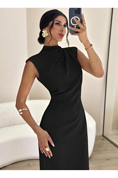 MEGOMEL Φόρεμα μίντι με γιακά πέτο και λεπτομέρεια με σκίσιμο