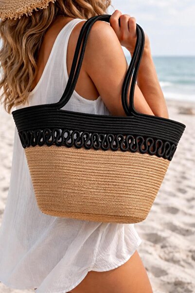 Namteks τσάντα παραλίας, τσάντα ώμου, τσάντα από γιούτα, ψάθινη τσάντα