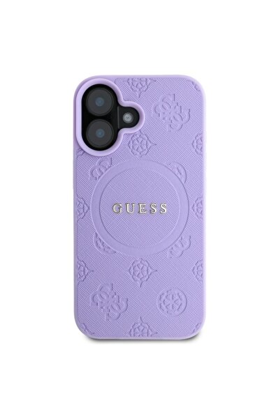 Guess Saffiano Peony Classic Logo MagSafe Case for iPhone 16 Plus - Purple