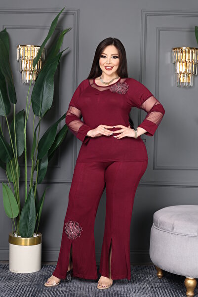 BONİTA FASHİON Plus Size Women's Tulle Gradient Floral Stone Appliqué Premium...